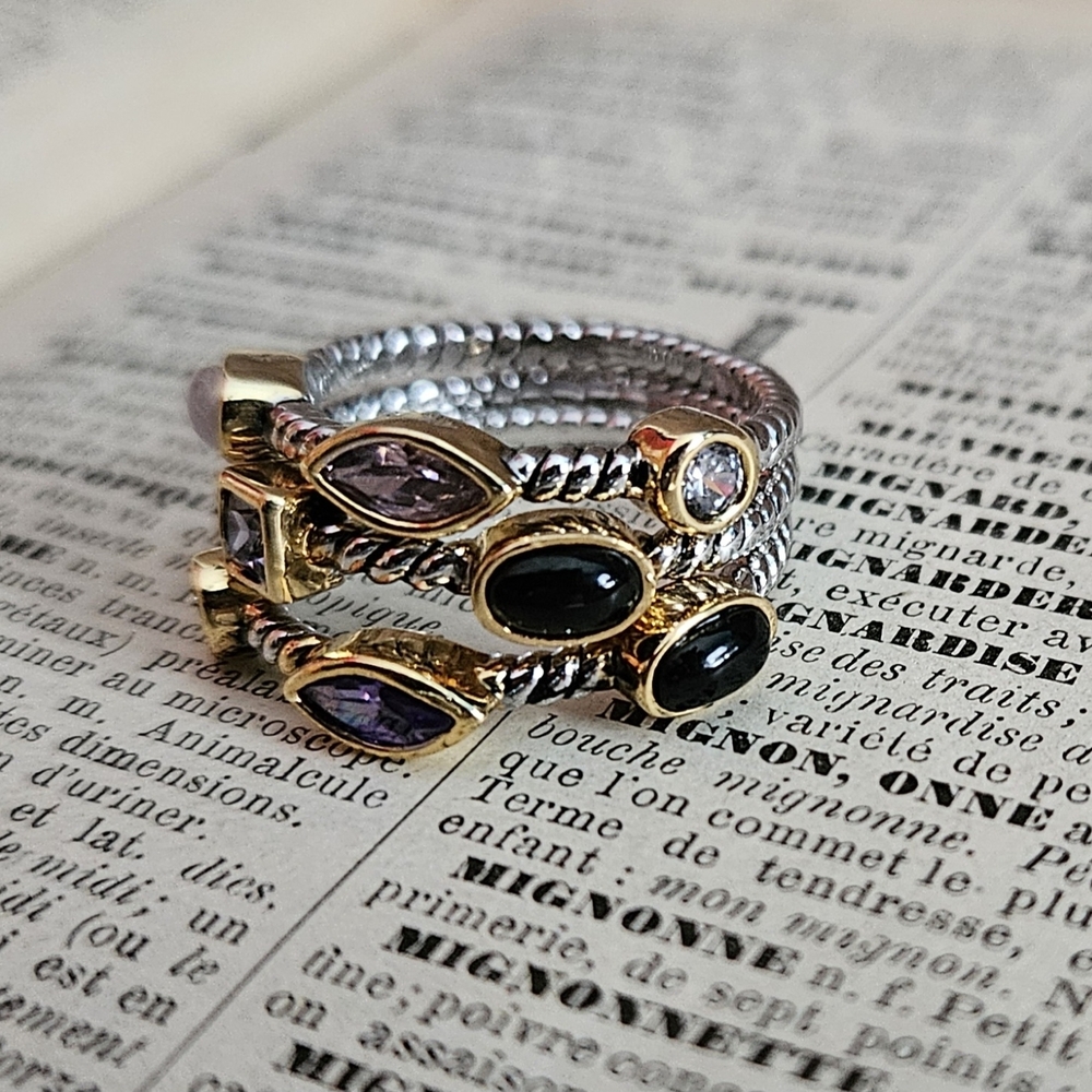Elegant Multi-Stone Gold and Silver Ring Set - Picture 3 of 5